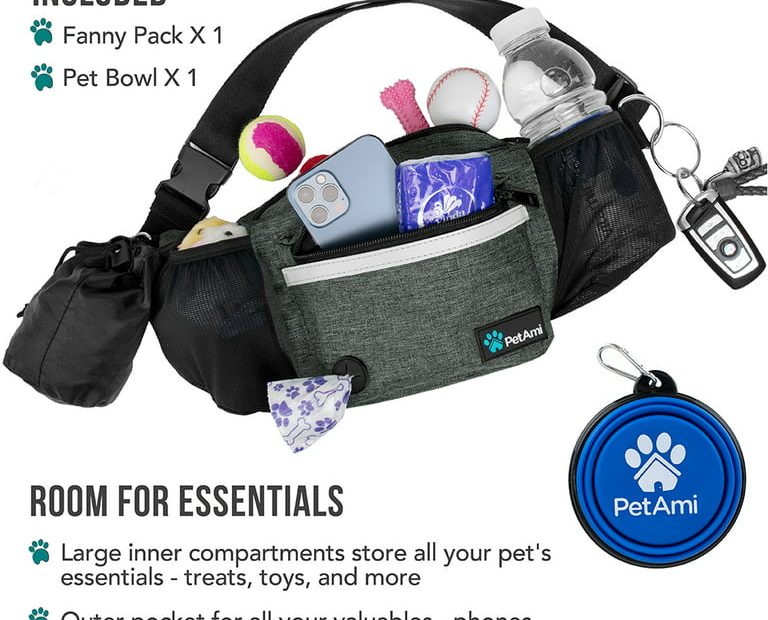 Petami Dog Fanny Pack, Treat Pouch For Dog Walking, Training, Built In Poop  Bag Dispenser, Water Bottle Holder, Collapsible Bowl, Pet Treat Waist Belt  For Hiking, Running, Kibbles (Charcoal) - Walmart.Com